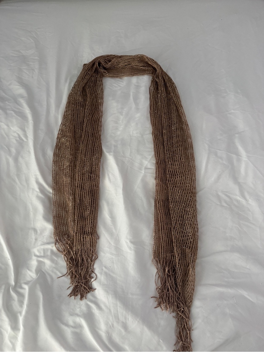 Collection Eighteen Gold Metallic Open Knit Fringe Scarf Wrap